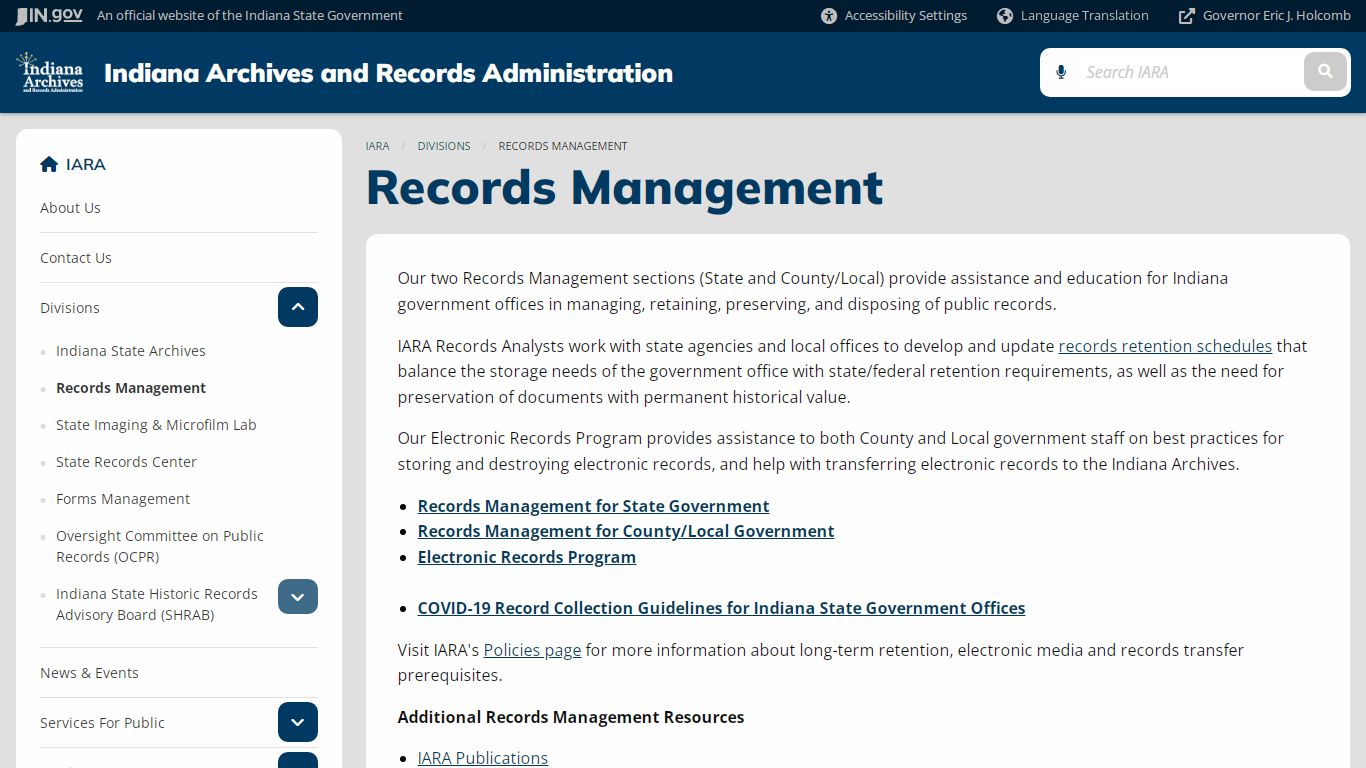 IARA: Records Management - Indiana