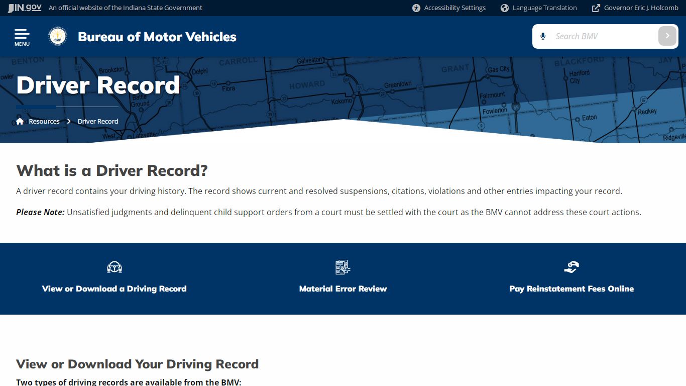 BMV: Resources: Driver Record